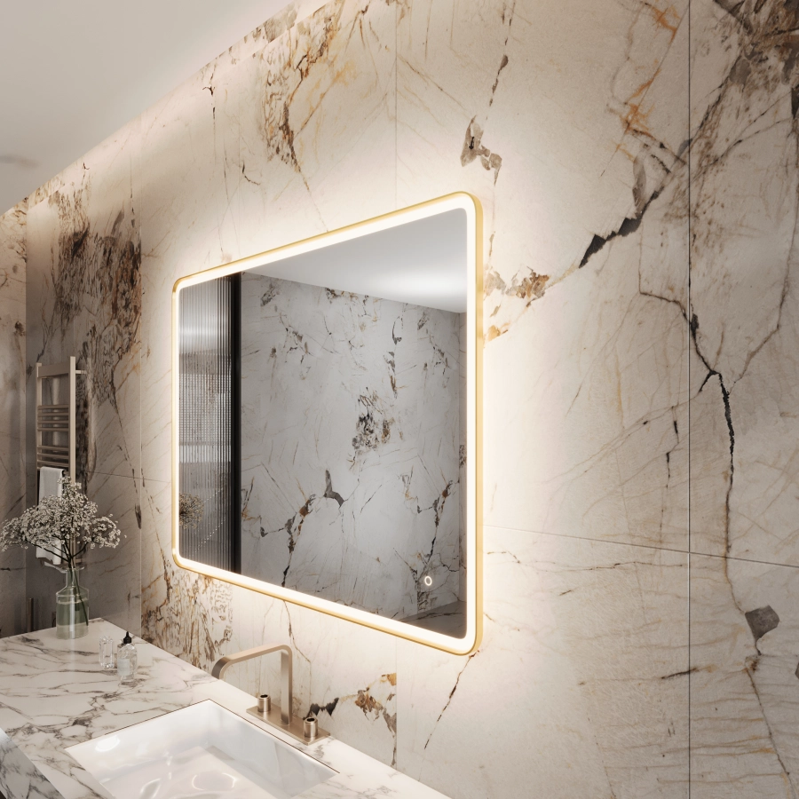 Vanity Led Mirror Direct Luna Nera 48 x 36 Gold