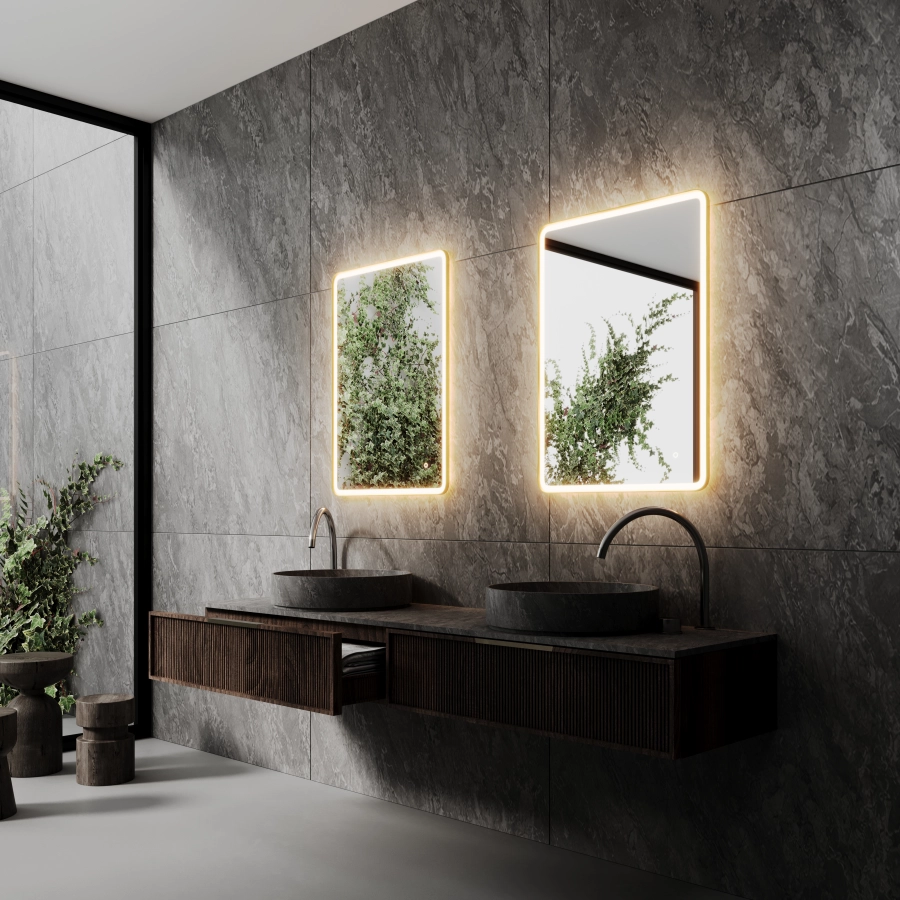 Vanity Led Mirror Direct Luna Nera 30 x 42 Gold